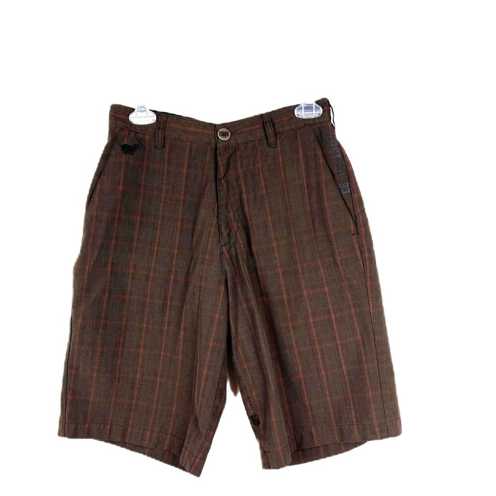 Lost Enterprises Shorts Men 28 Brown Plaid Chino Hybrid Flat Front Bottoms